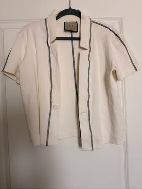 ORTTU Cream Ribbed Short Sleeve Cardigan